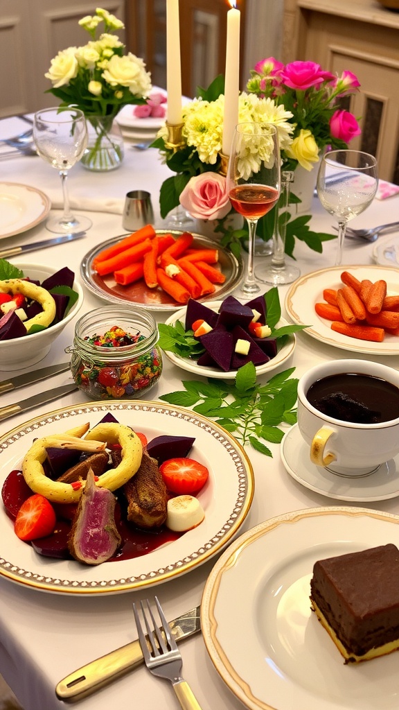 Elegant Dinner Party Aesthetic: A Recipe Collection A beautifully arranged dinner table with gourmet dishes, flowers, and candles.